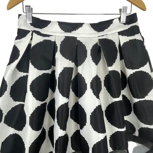 Gracia High-Low Skirt Black White Polka Dot Pleated Asymmetrical Ribbon Hem Sz L - Picture 3 of 15